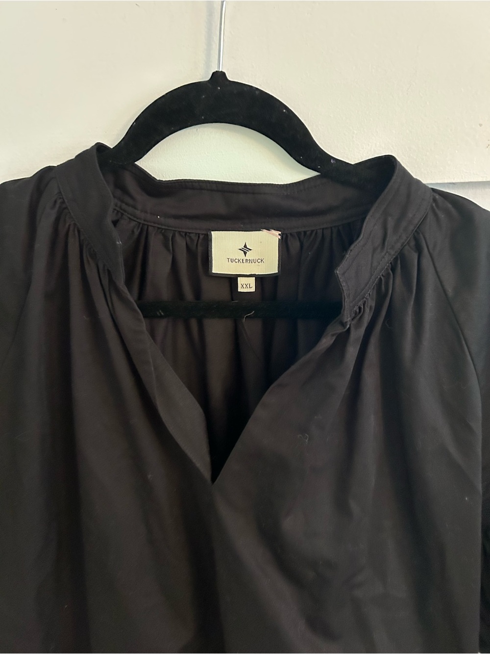 Tuckernuck Black Ruthie Blouse V-Neck Ruched Sleeves Cotton Boxy Top XXL - Picture 6 of 7